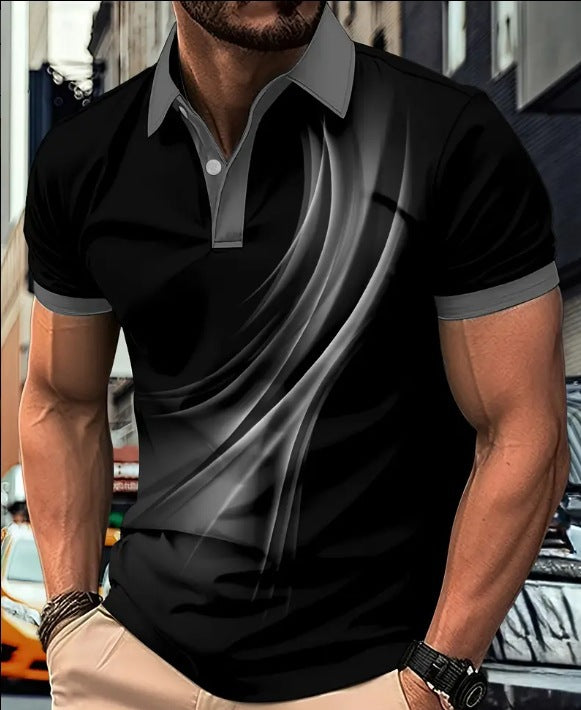 Men's Printed Color Short-sleeved Lapel Shirt