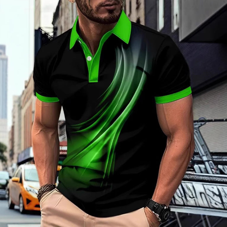 Men's Printed Color Short-sleeved Lapel Shirt