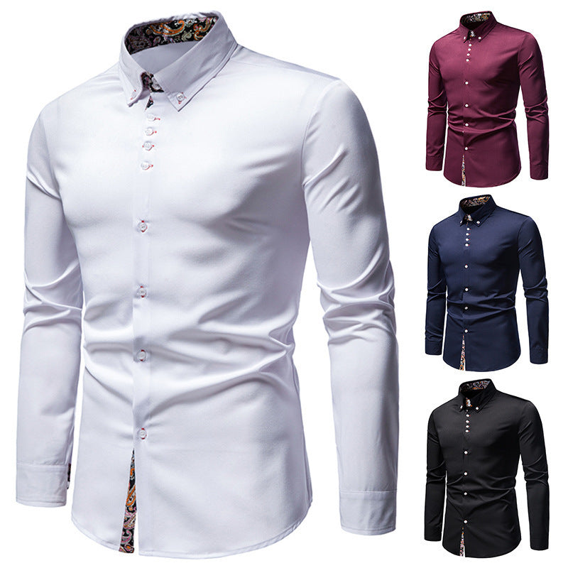 Men's Long-sleeved Shirt Lapel Slim-fit Assorted Colors