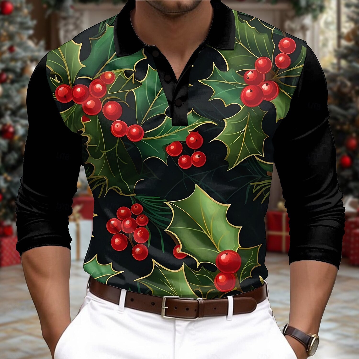 Long Sleeve Button-down Polo Shirt Casual Fashion