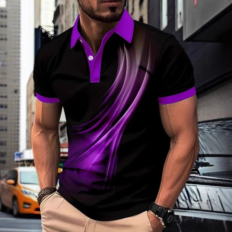 Men's Printed Color Short-sleeved Lapel Shirt