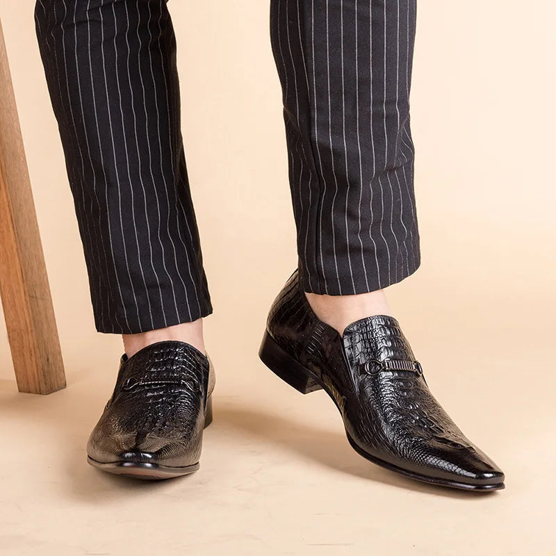 Classic Men's Slip-on Leather Dress Shoes Luxury Fashion Office Casual Business Men Formal Shoes Alligator Pattern Male Loafers