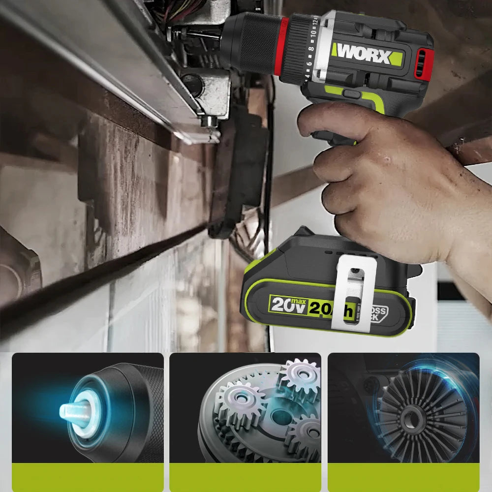 Worx WU173 Wireless Dual Speed Drill Rechargeable Brushless 20v 50Nm 1900rpm 18+1 Torque （Without battery and charger）