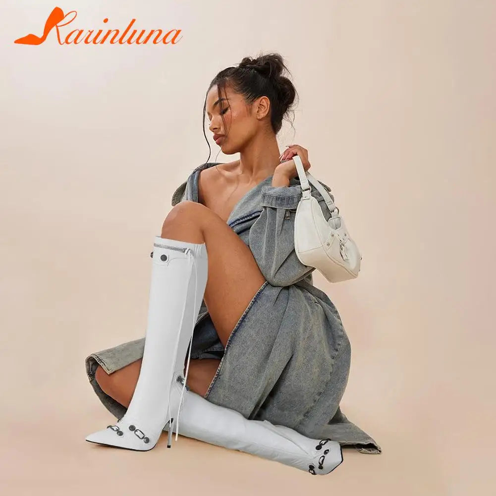 Sexy Knee High Boots 2022 Winter Boots Brand New Super High Thin Heels With Rivet Retro Fashion Cool For Women Summer Sandal