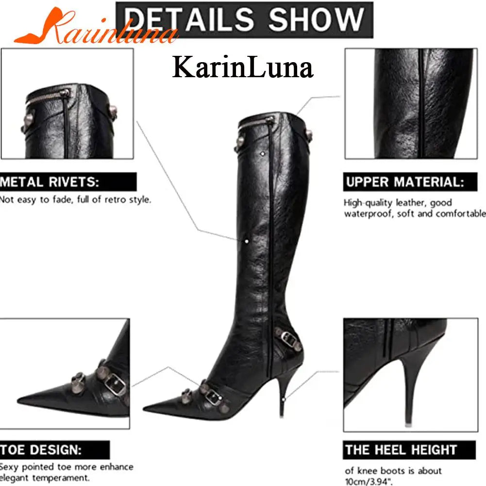 Sexy Knee High Boots 2022 Winter Boots Brand New Super High Thin Heels With Rivet Retro Fashion Cool For Women Summer Sandal