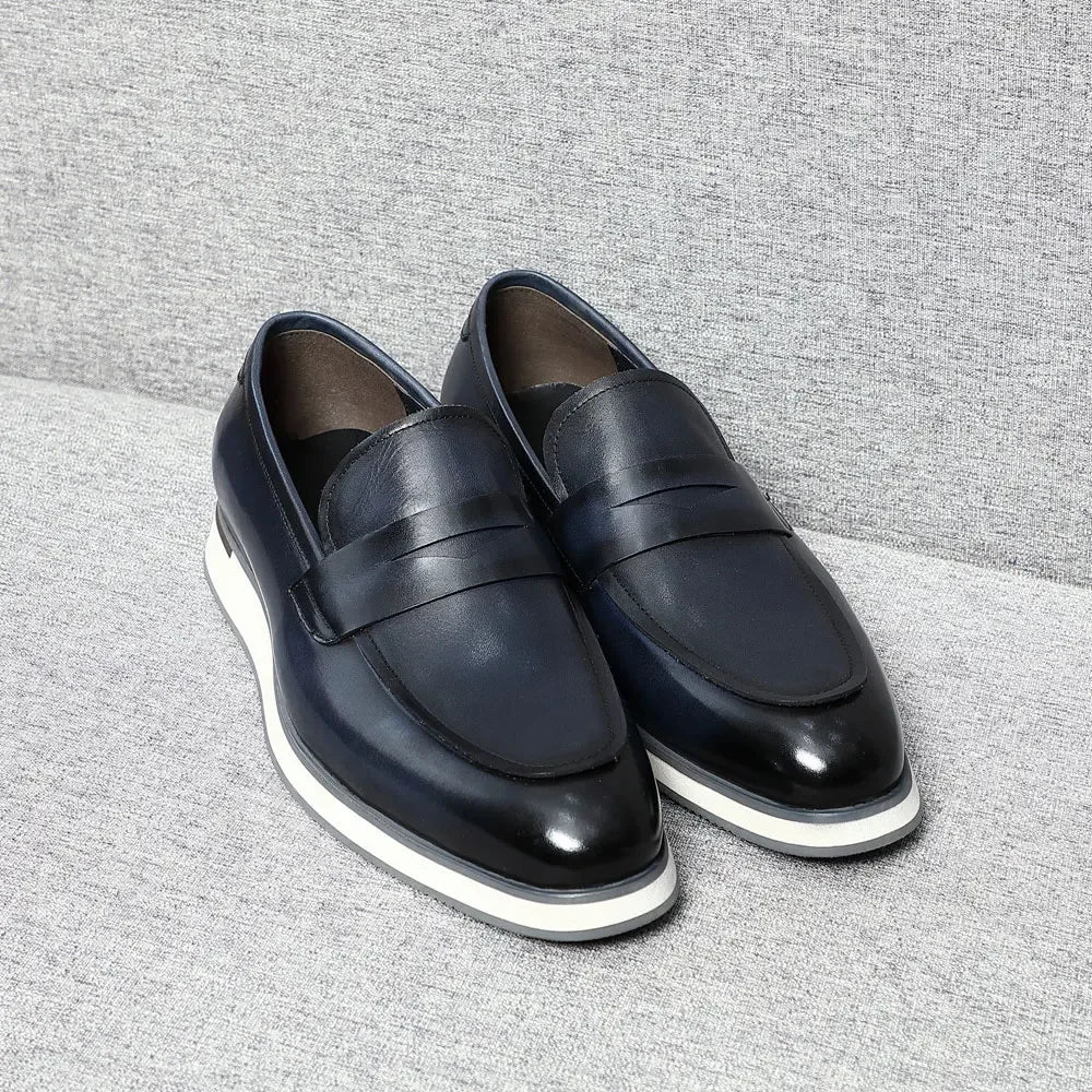 Classy Men's Casual Business Shoes Genuine Cow Leather and Flat Penny Loafers Spring/Autumn Sneakers Blue Black Size 38 To 46