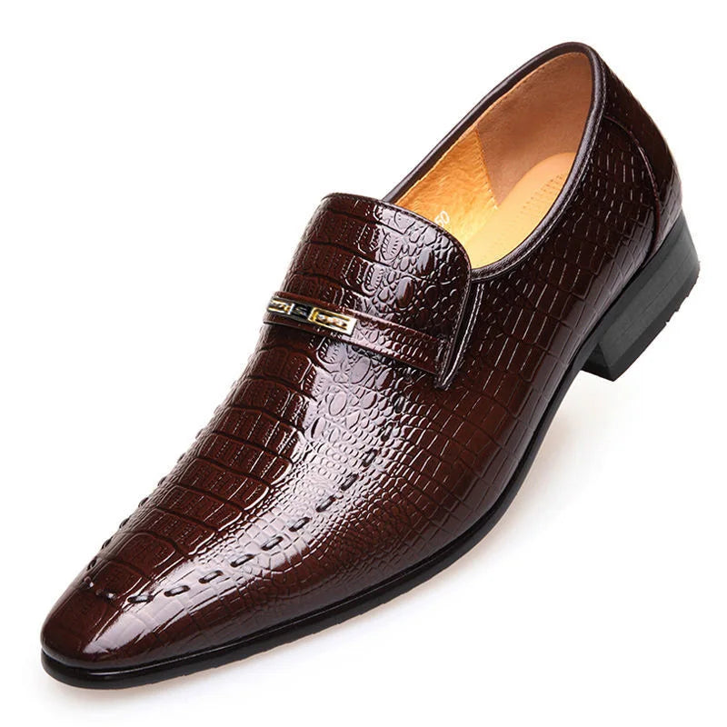 Classic Men's Slip-on Leather Dress Shoes Luxury Fashion Office Casual Business Men Formal Shoes Alligator Pattern Male Loafers