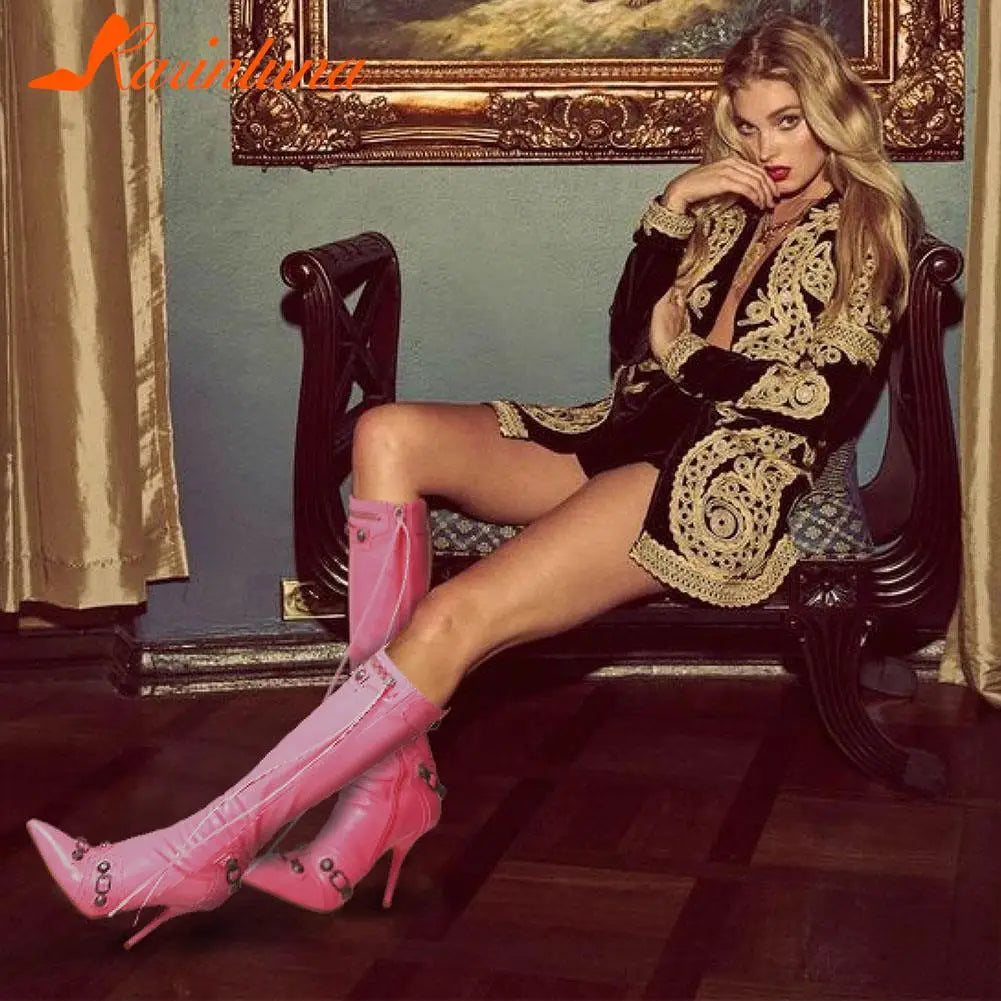 Sexy Knee High Boots 2022 Winter Boots Brand New Super High Thin Heels With Rivet Retro Fashion Cool For Women Summer Sandal