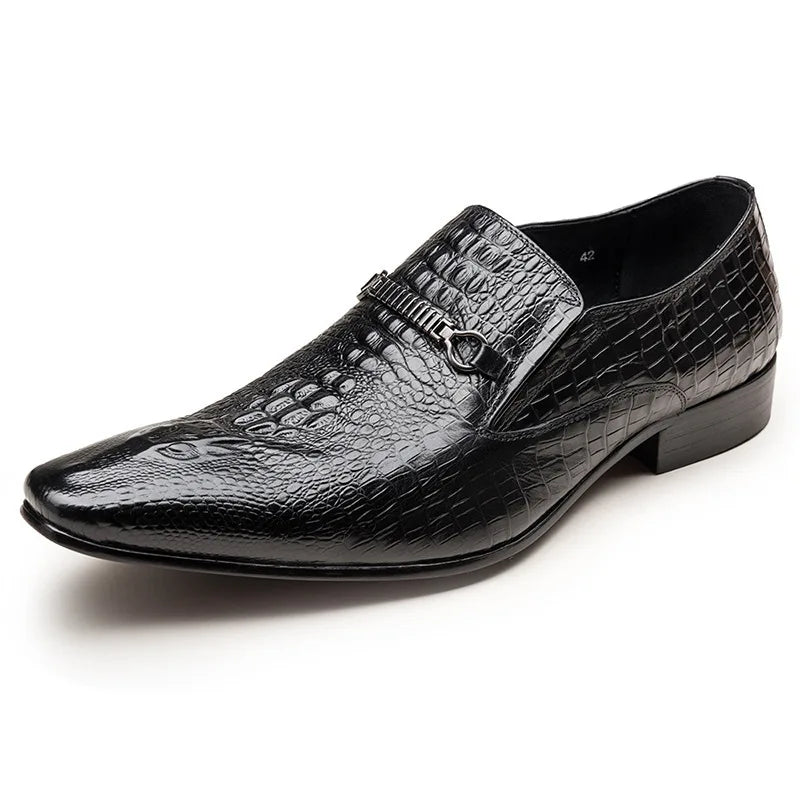 Classic Men's Slip-on Leather Dress Shoes Luxury Fashion Office Casual Business Men Formal Shoes Alligator Pattern Male Loafers