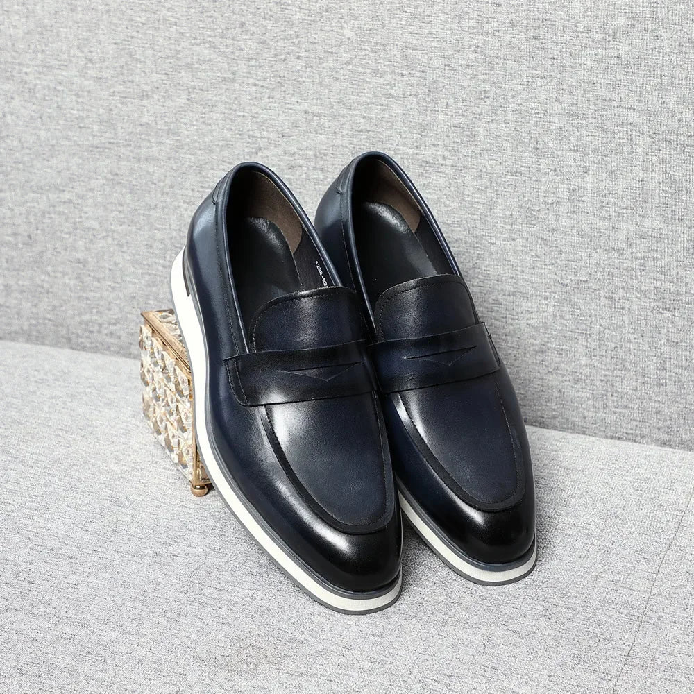 Classy Men's Casual Business Shoes Genuine Cow Leather and Flat Penny Loafers Spring/Autumn Sneakers Blue Black Size 38 To 46