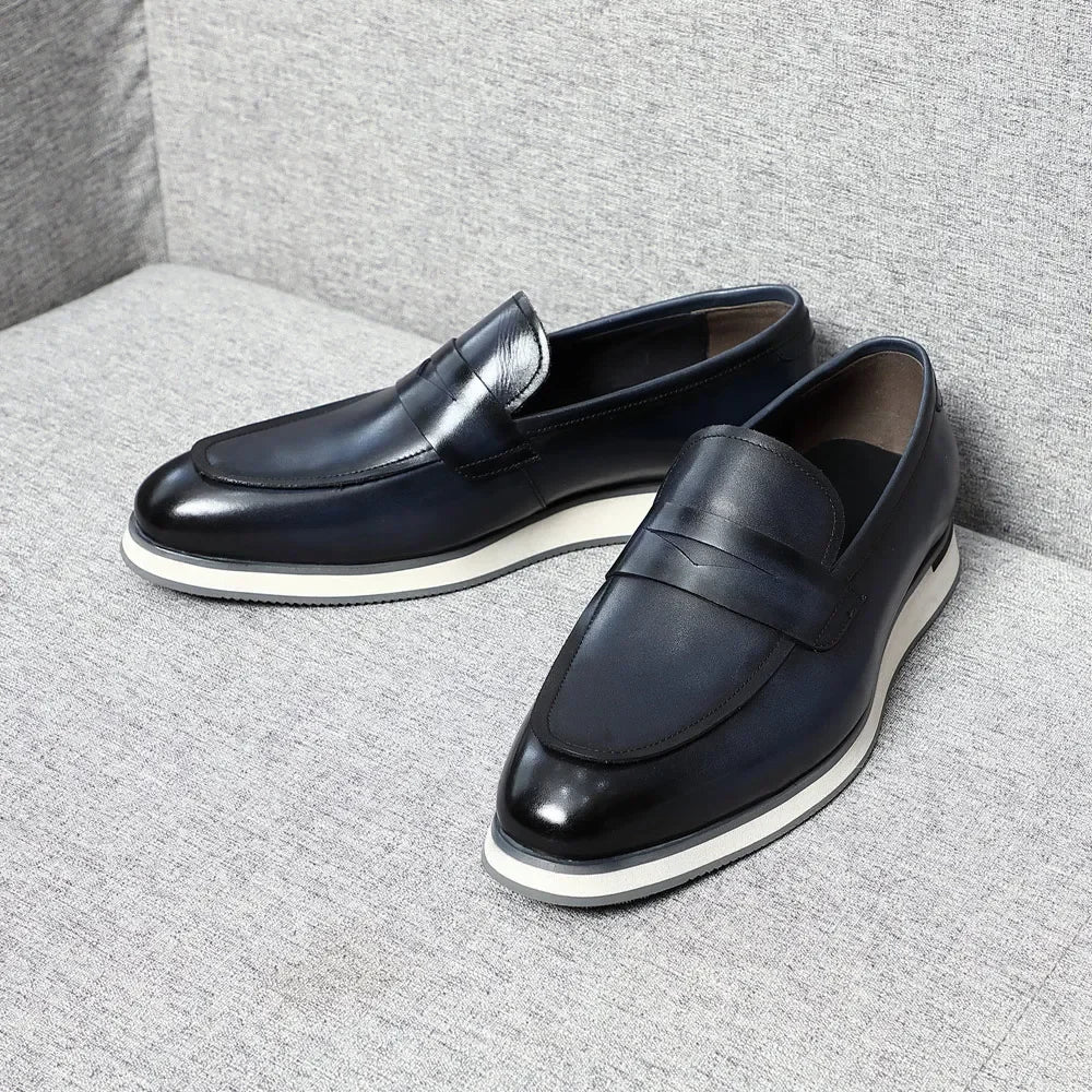 Classy Men's Casual Business Shoes Genuine Cow Leather and Flat Penny Loafers Spring/Autumn Sneakers Blue Black Size 38 To 46