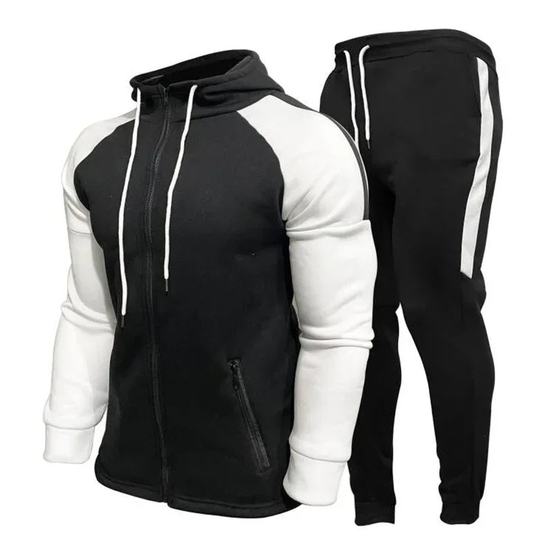 New Men's Autumn and Winter Suit Zipper Hoodie + Pants Two-piece Casual Sportswear Men's Sportswear Warm Clothing Sports Suit