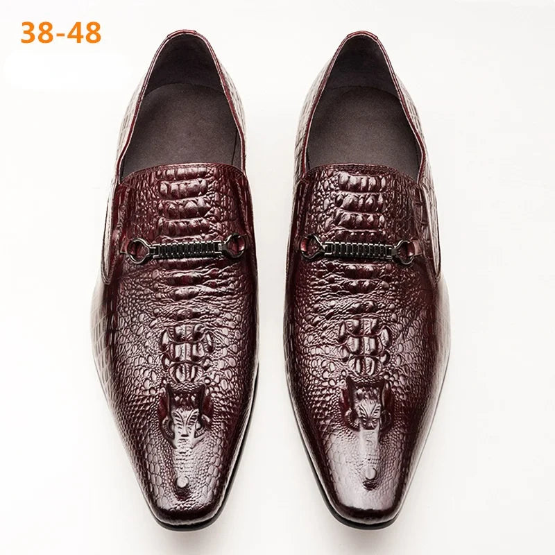 Classic Men's Slip-on Leather Dress Shoes Luxury Fashion Office Casual Business Men Formal Shoes Alligator Pattern Male Loafers
