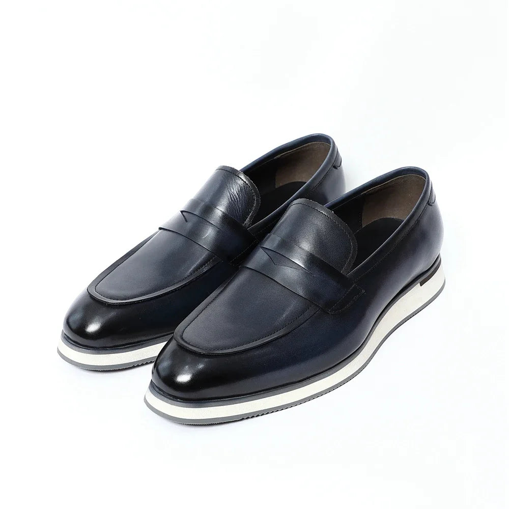 Classy Men's Casual Business Shoes Genuine Cow Leather and Flat Penny Loafers Spring/Autumn Sneakers Blue Black Size 38 To 46