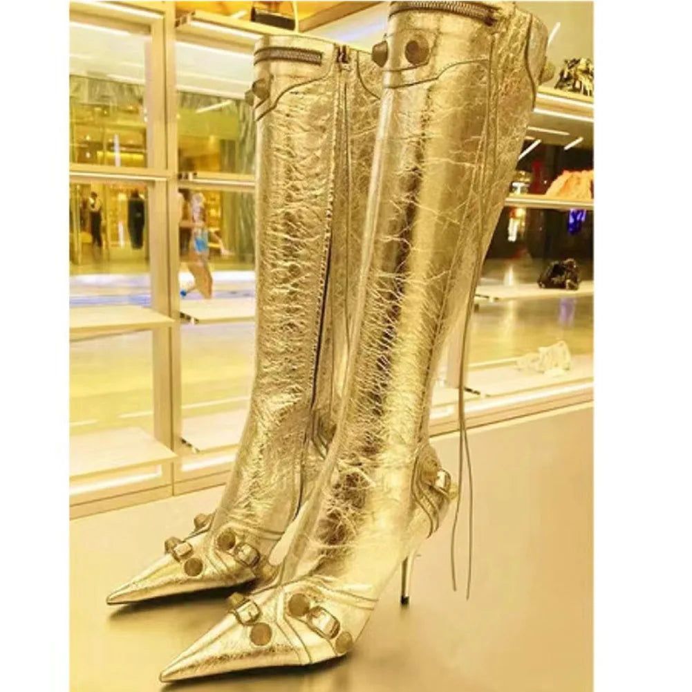 Sexy Knee High Boots 2022 Winter Boots Brand New Super High Thin Heels With Rivet Retro Fashion Cool For Women Summer Sandal