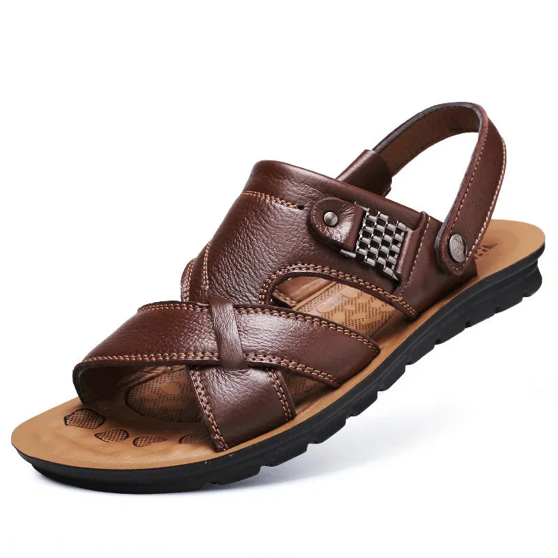 Men Leather Sandals 2024 New Summer Classic Men Shoes Slippers Soft Sandals Men Roman Comfortable Walking Footwear Big Size 48