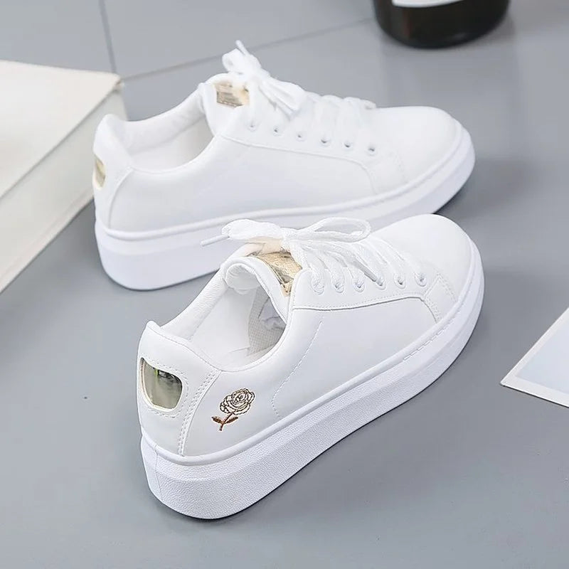Women Casual Shoes New Spring  White Sneakers Breathable Flower Lace-Up Women Sneakers