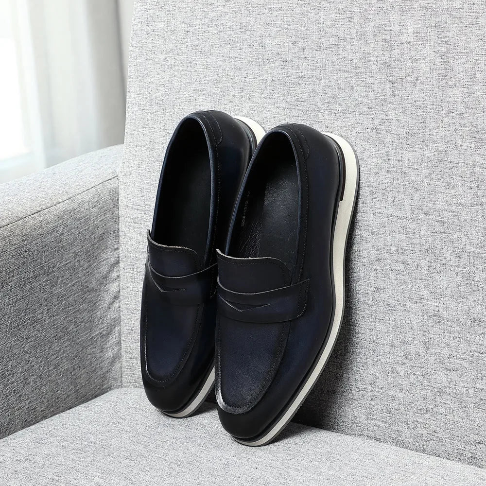 Classy Men's Casual Business Shoes Genuine Cow Leather and Flat Penny Loafers Spring/Autumn Sneakers Blue Black Size 38 To 46