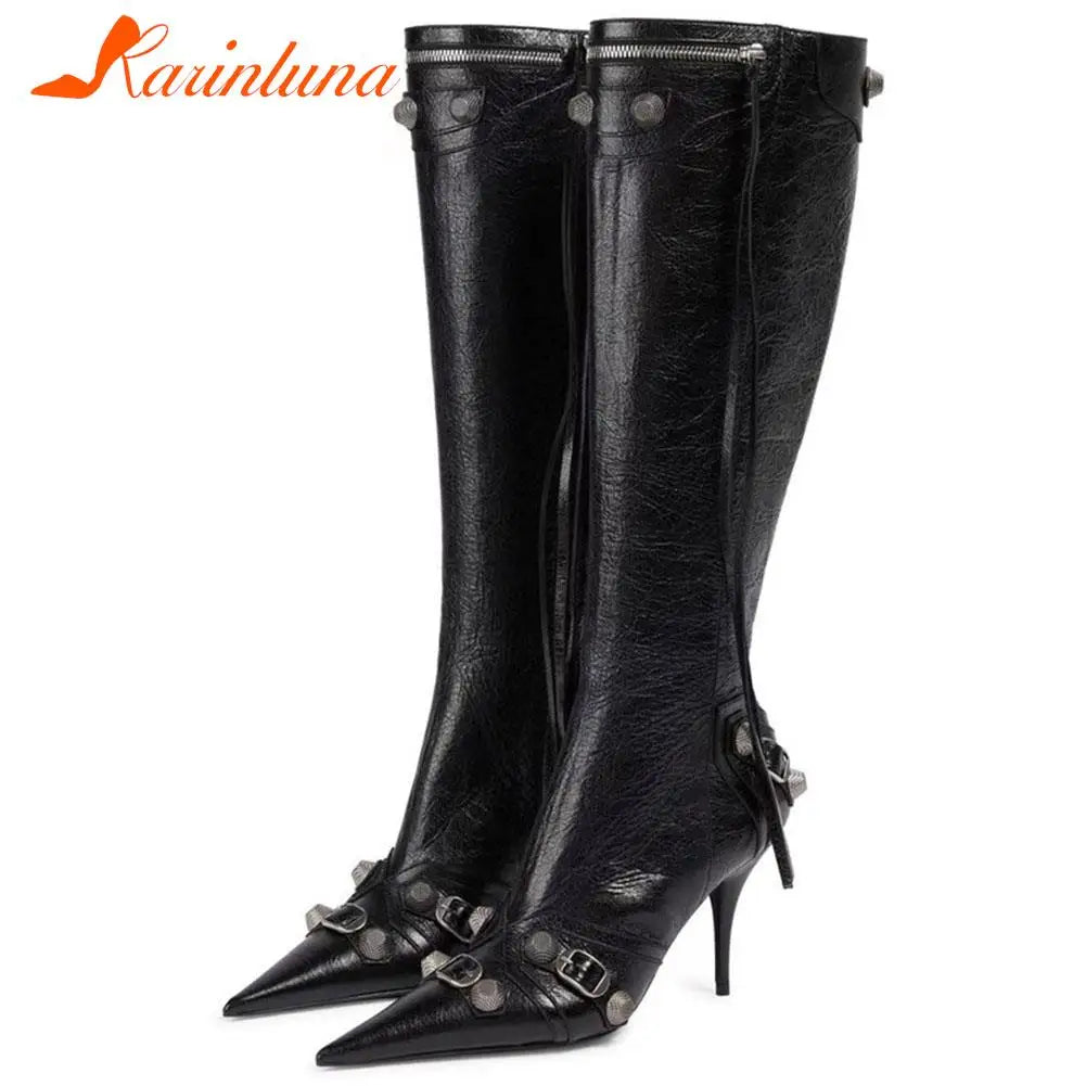Sexy Knee High Boots 2022 Winter Boots Brand New Super High Thin Heels With Rivet Retro Fashion Cool For Women Summer Sandal