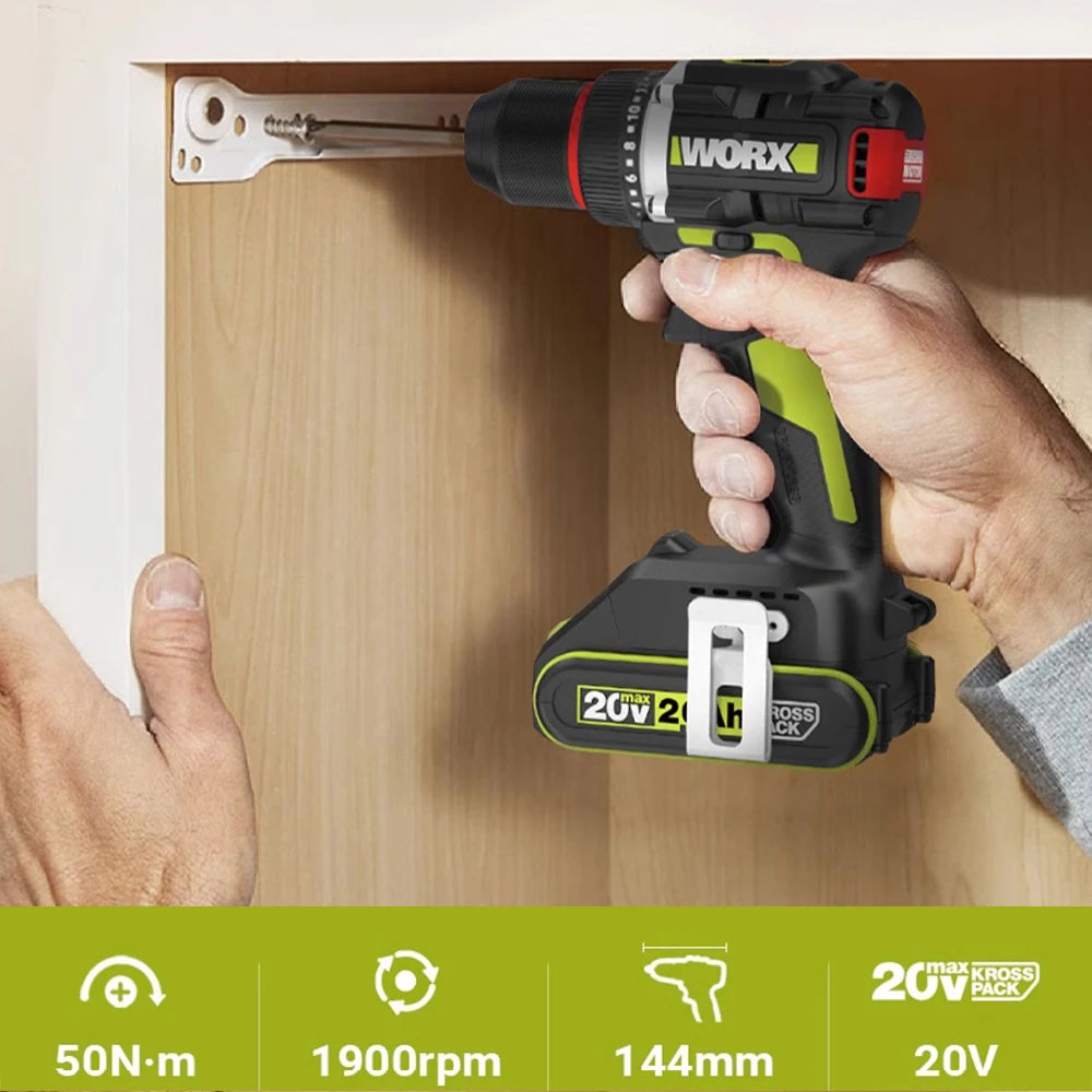 Worx WU173 Wireless Dual Speed Drill Rechargeable Brushless 20v 50Nm 1900rpm 18+1 Torque （Without battery and charger）