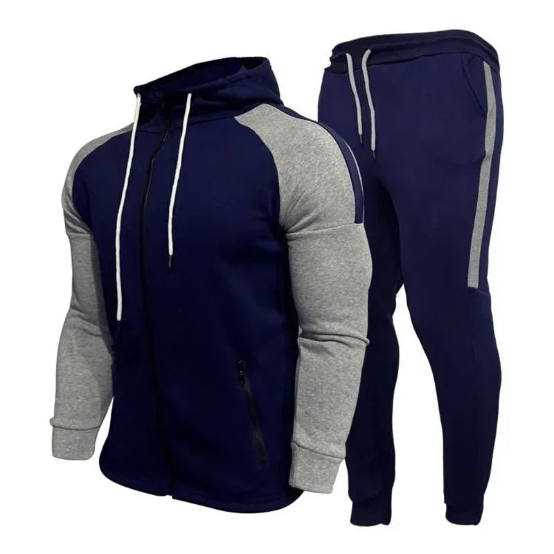 New Men's Autumn and Winter Suit Zipper Hoodie + Pants Two-piece Casual Sportswear Men's Sportswear Warm Clothing Sports Suit