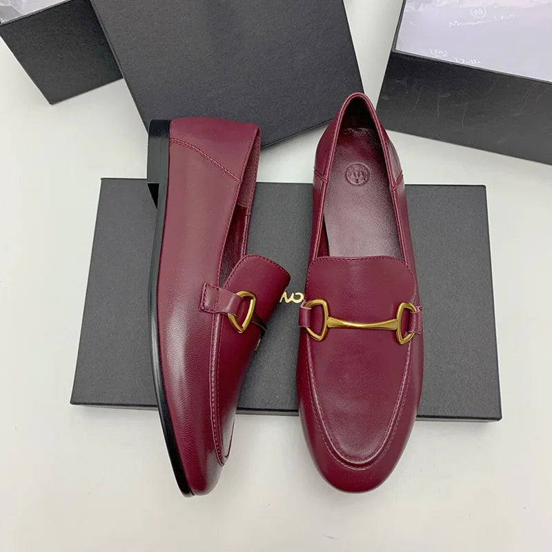 High-quality Genuine Leather Flats Shoes Woman Loafers Fashion Autumn Single Shoe Slip-on Beige Lazy Loafers Chaussure Femme