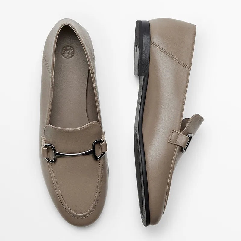 High-quality Genuine Leather Flats Shoes Woman Loafers Fashion Autumn Single Shoe Slip-on Beige Lazy Loafers Chaussure Femme