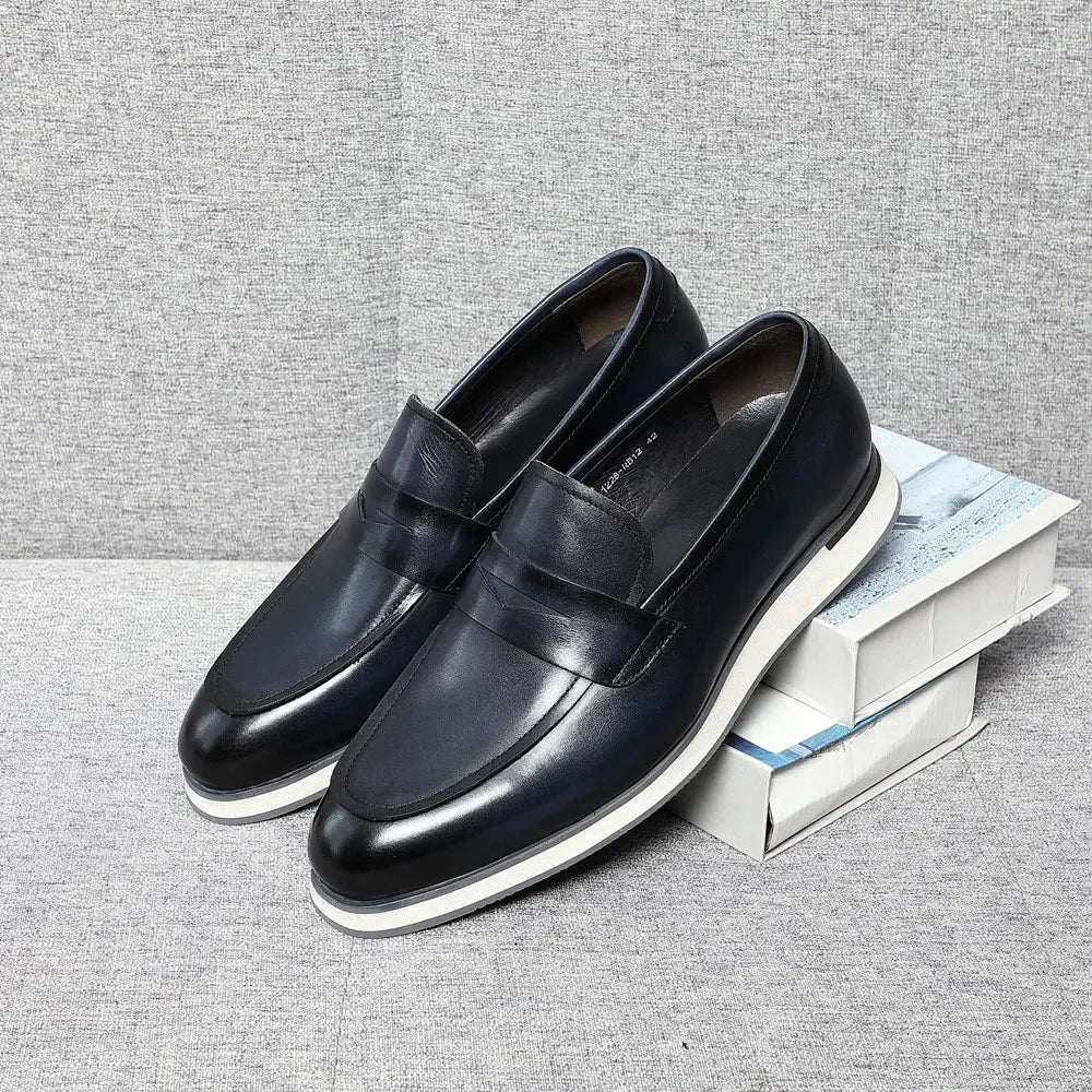 Classy Men's Casual Business Shoes Genuine Cow Leather and Flat Penny Loafers Spring/Autumn Sneakers Blue Black Size 38 To 46