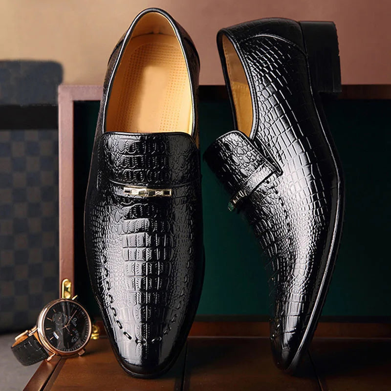 Classic Men's Slip-on Leather Dress Shoes Luxury Fashion Office Casual Business Men Formal Shoes Alligator Pattern Male Loafers