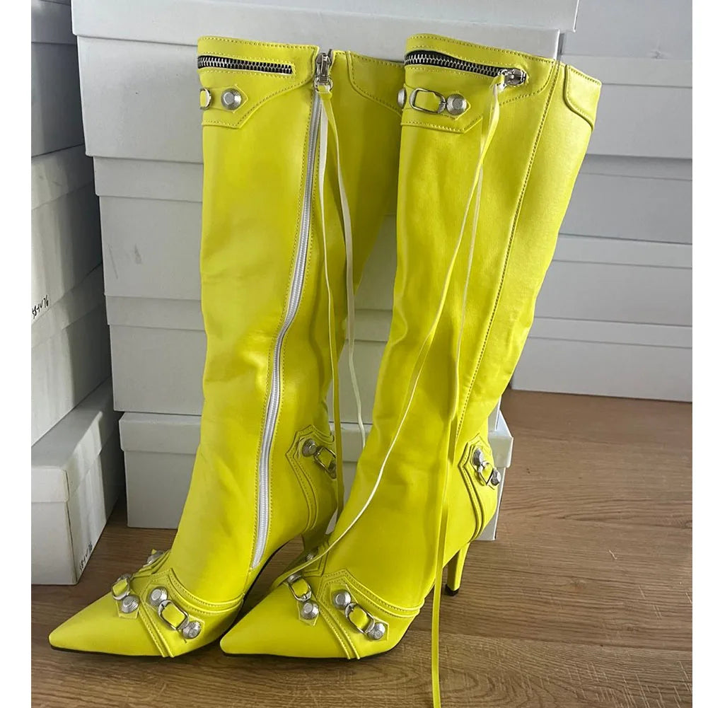 Sexy Knee High Boots 2022 Winter Boots Brand New Super High Thin Heels With Rivet Retro Fashion Cool For Women Summer Sandal