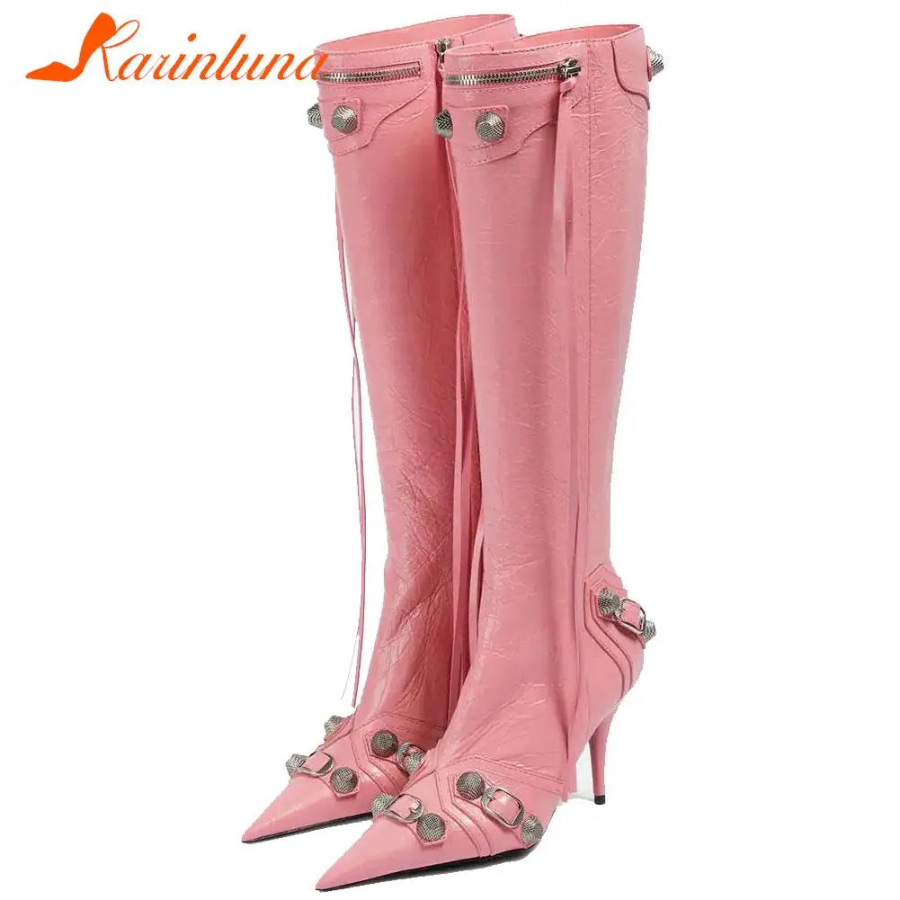 Sexy Knee High Boots 2022 Winter Boots Brand New Super High Thin Heels With Rivet Retro Fashion Cool For Women Summer Sandal