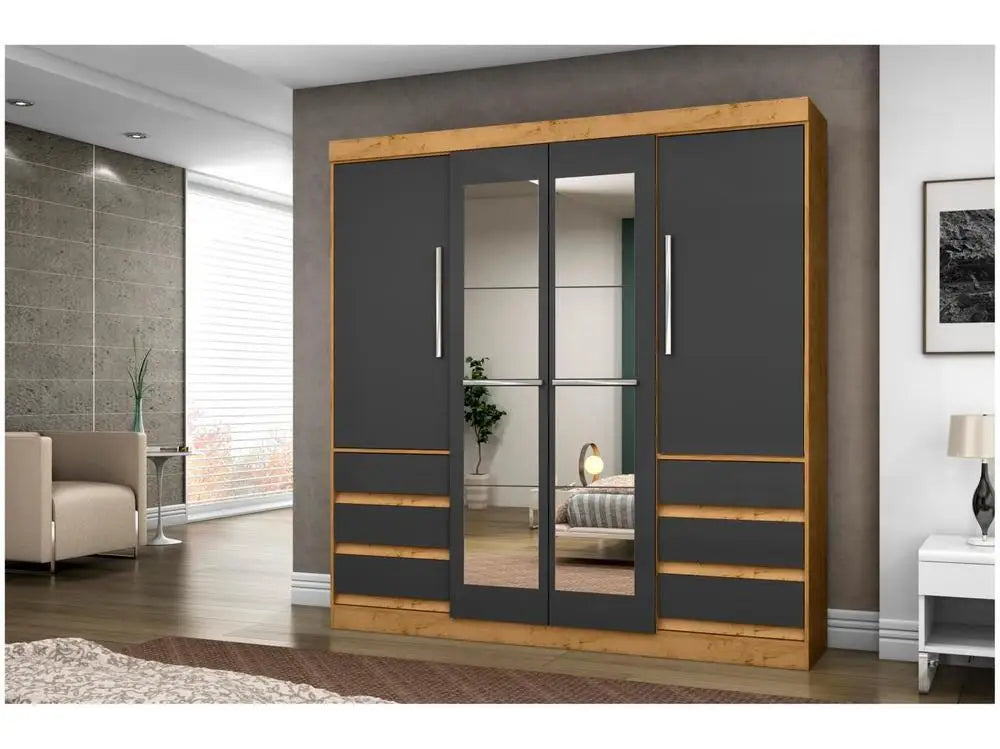 Wardrobe Couple with Mirror 4 Doors 6 Drawers Araplac Sofia