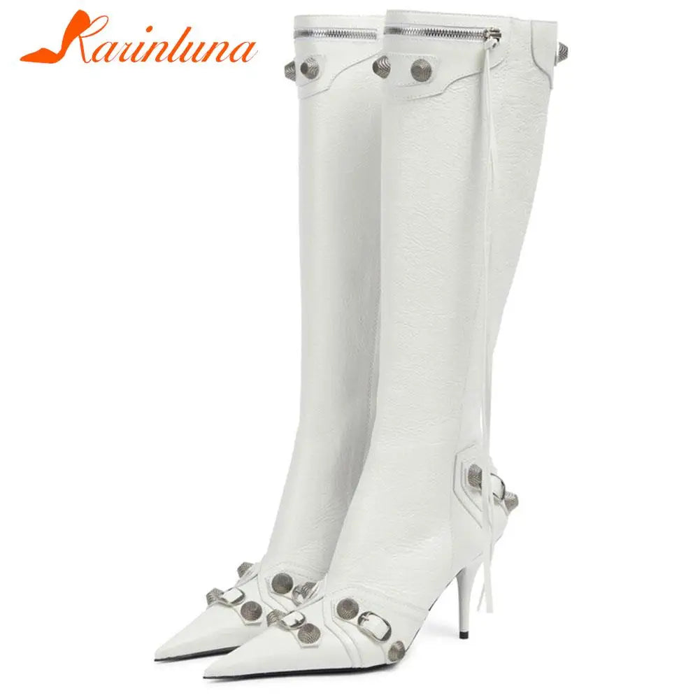 Sexy Knee High Boots 2022 Winter Boots Brand New Super High Thin Heels With Rivet Retro Fashion Cool For Women Summer Sandal