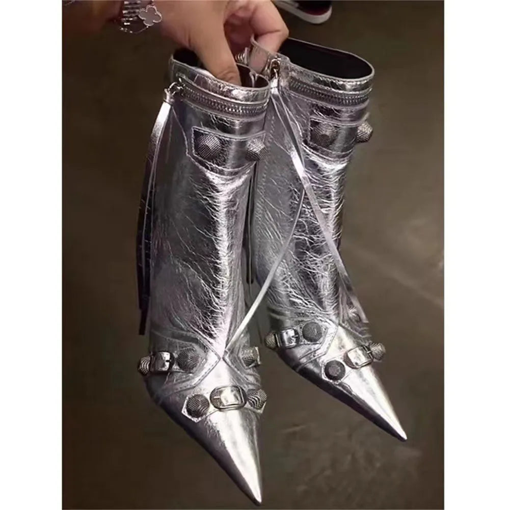 Sexy Knee High Boots 2022 Winter Boots Brand New Super High Thin Heels With Rivet Retro Fashion Cool For Women Summer Sandal