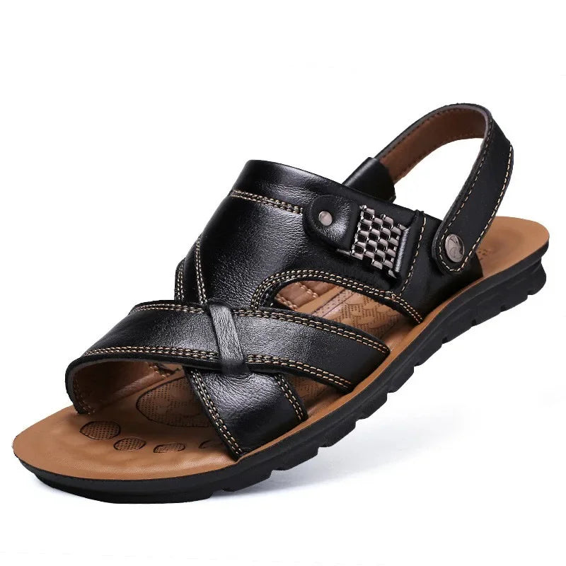 Men Leather Sandals 2024 New Summer Classic Men Shoes Slippers Soft Sandals Men Roman Comfortable Walking Footwear Big Size 48