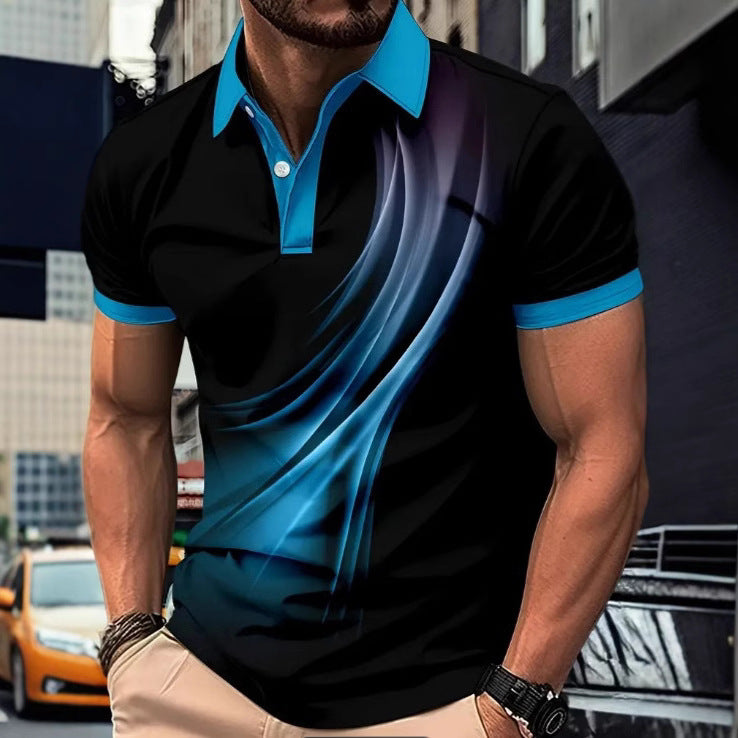 Men's Printed Color Short-sleeved Lapel Shirt