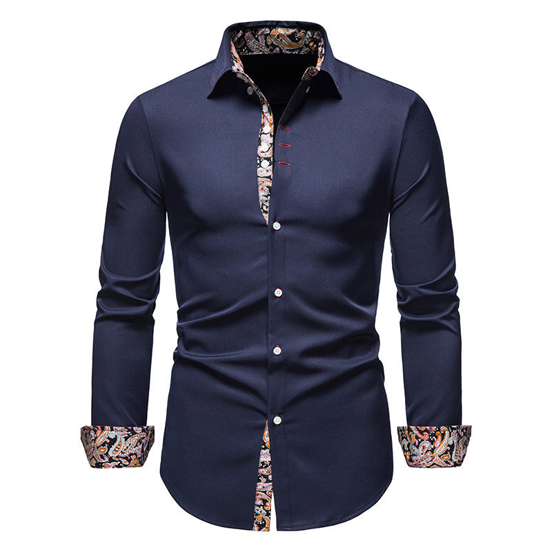 Men's Long-sleeved Shirt Lapel Slim-fit Assorted Colors