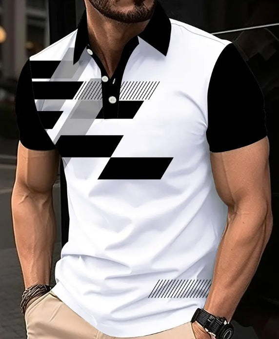 Men's Printed Color Short-sleeved Lapel Shirt